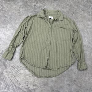 American Eagle Outfitters Womens S Button Up Collared Green Long Sleeve Blouse